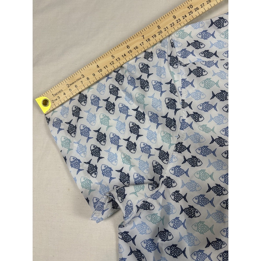 Construct Slim Fit 4 Way Stretch Mens XL NWT. White Fish Print Button Down SS - Picture 8 of 8